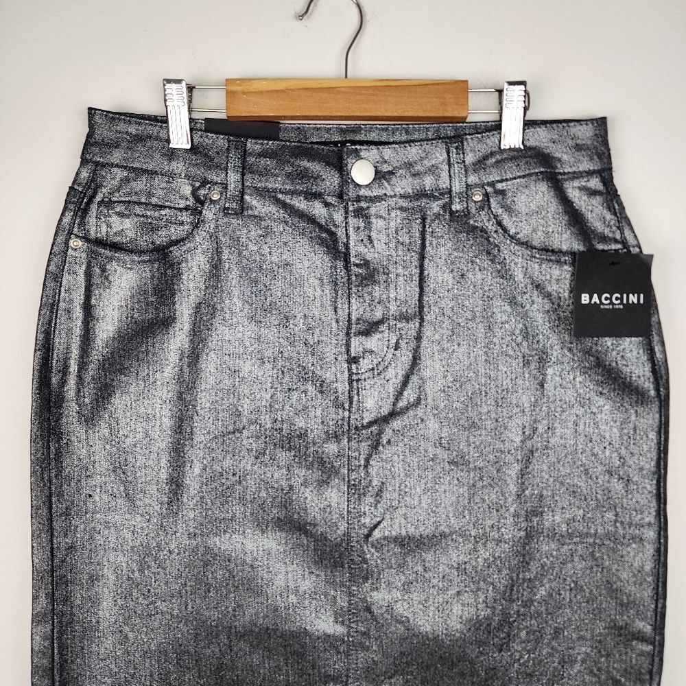 Baccini Metallic Jean Skirt Silver Denim Size 8 Fitted Pencil skirt - Picture 9 of 11